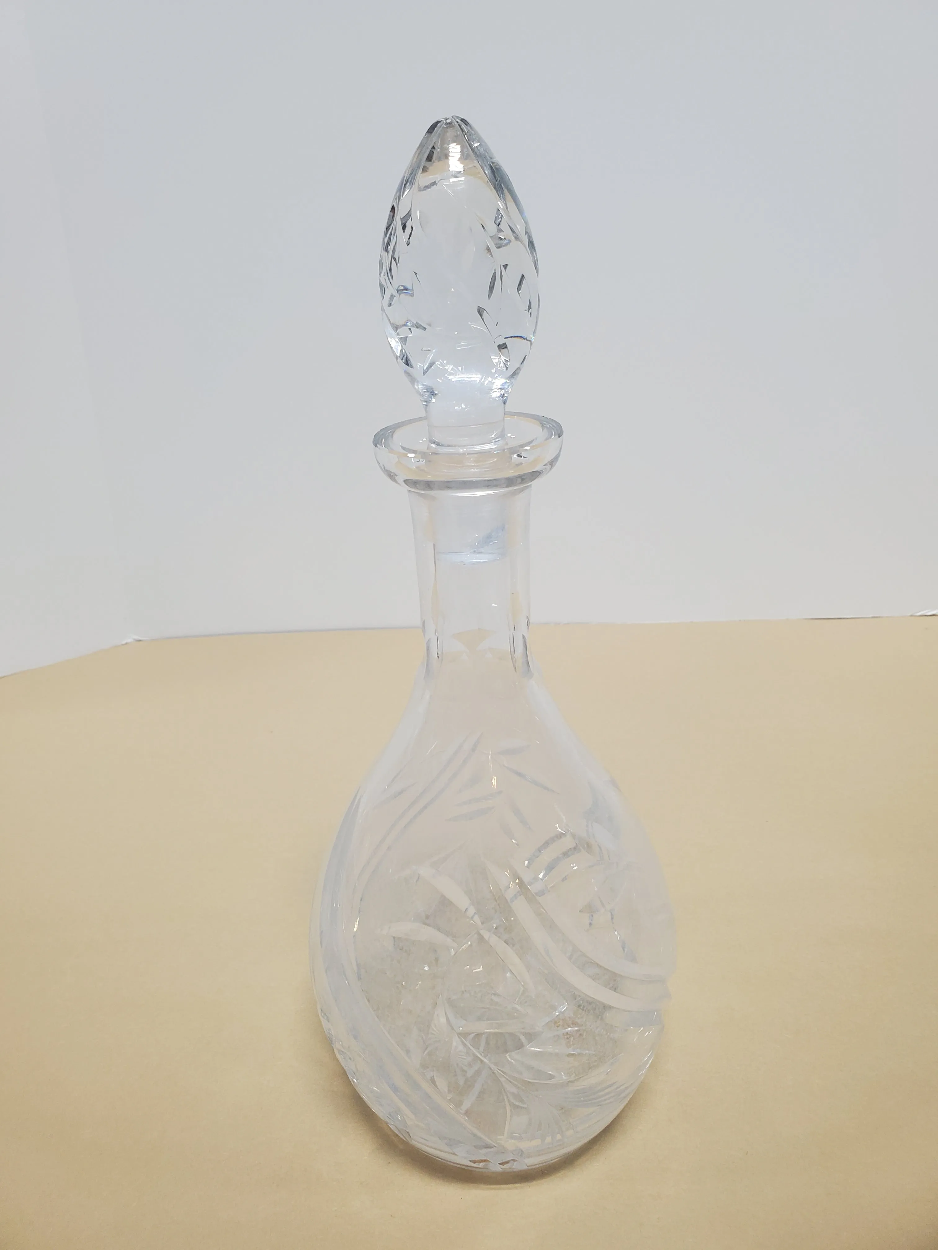 Floral Cut Clear Glass Decanter