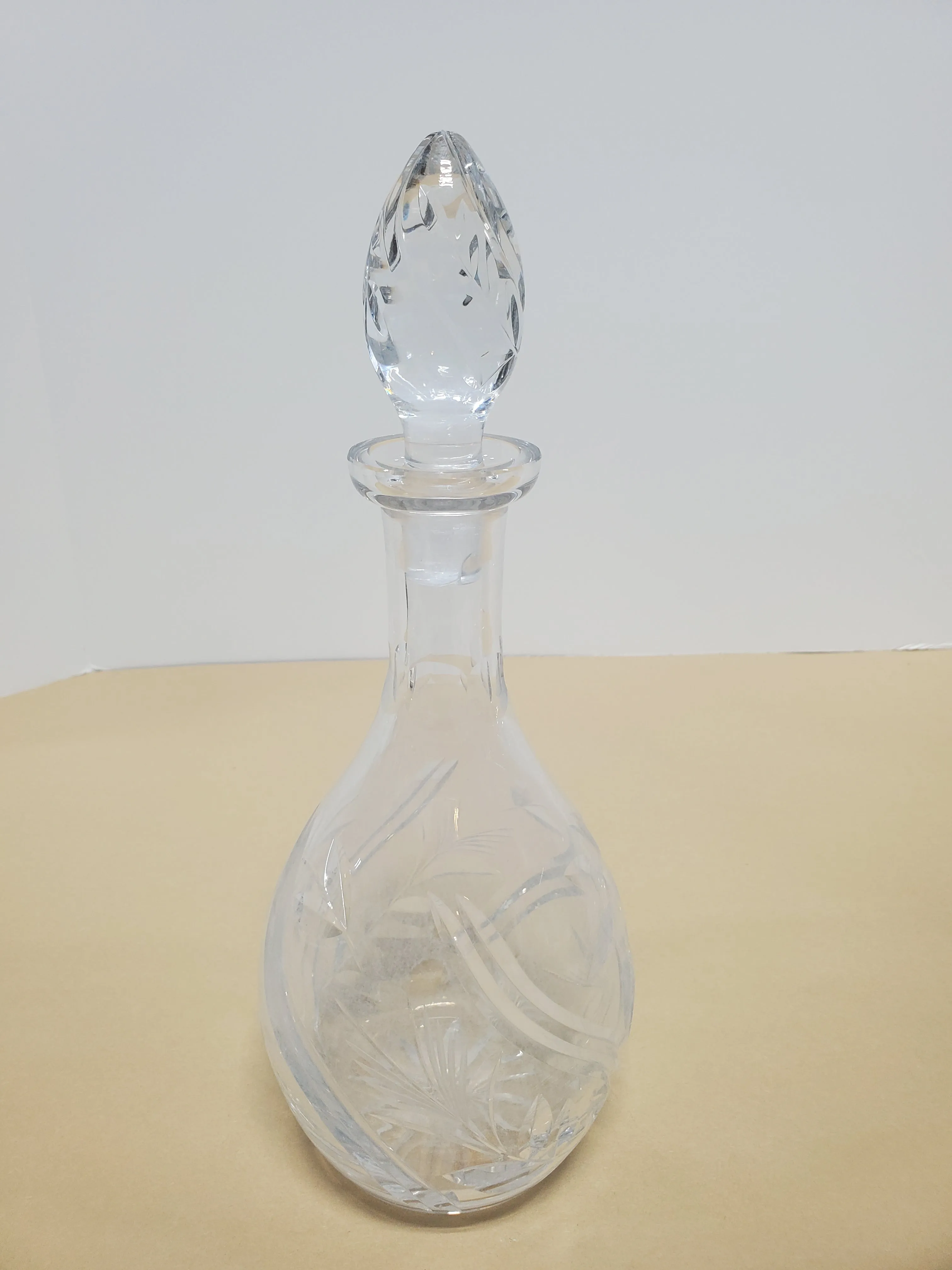 Floral Cut Clear Glass Decanter