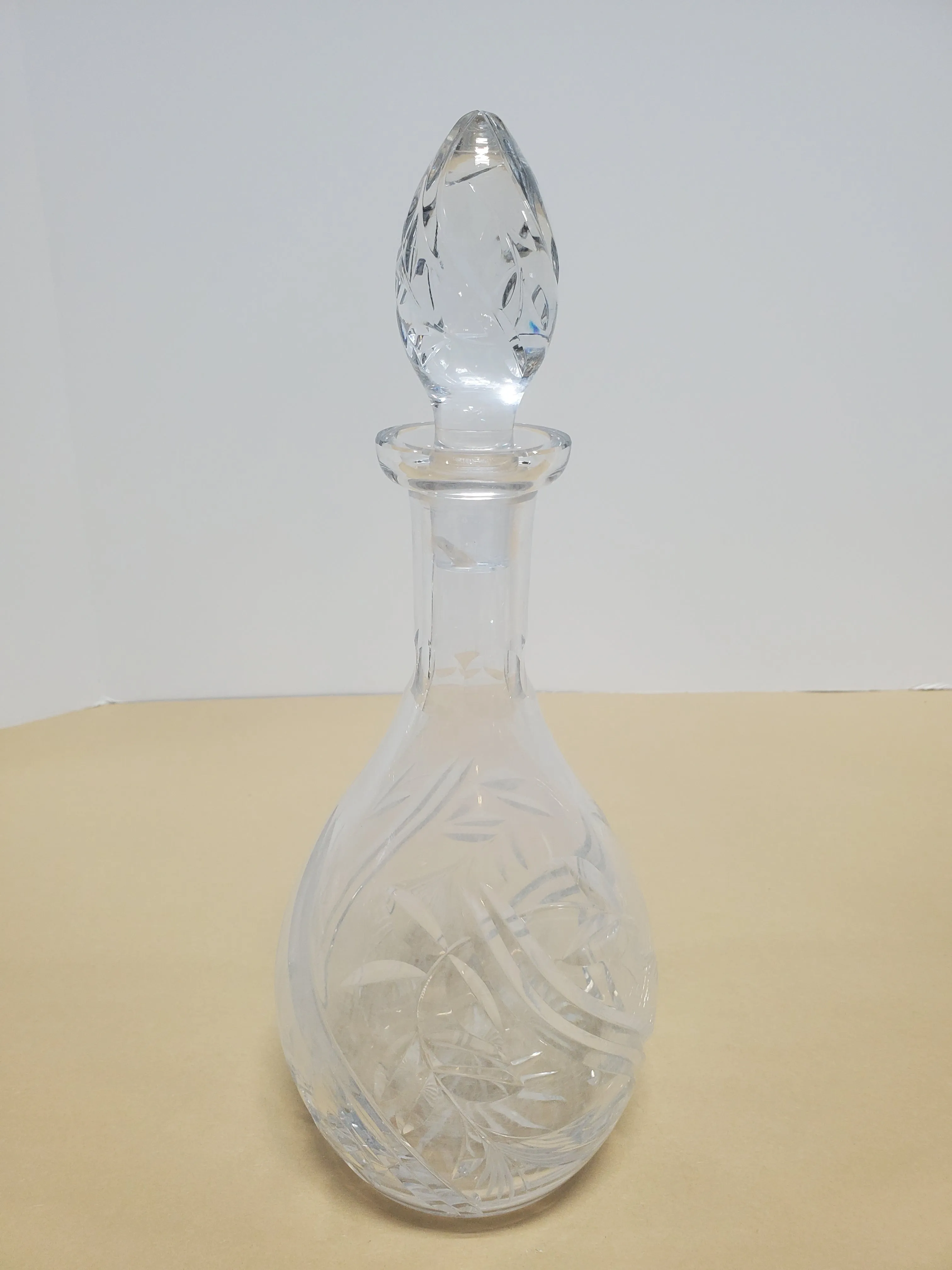 Floral Cut Clear Glass Decanter