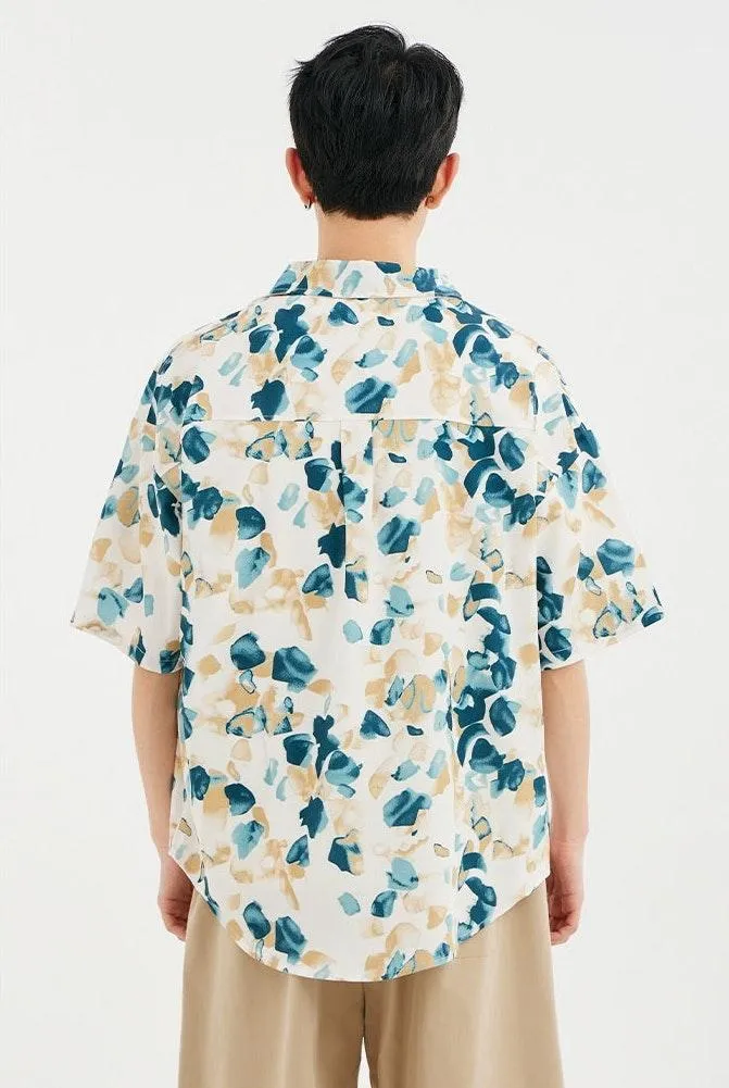 Floral Stamp Print Short Sleeve Button-Up Shirt