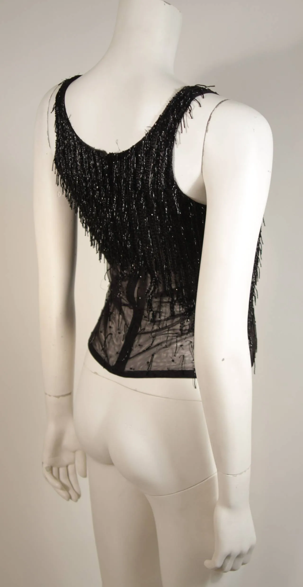 GIANNI VERSACE Atelier Beaded Black Mesh Evening Top Size Small