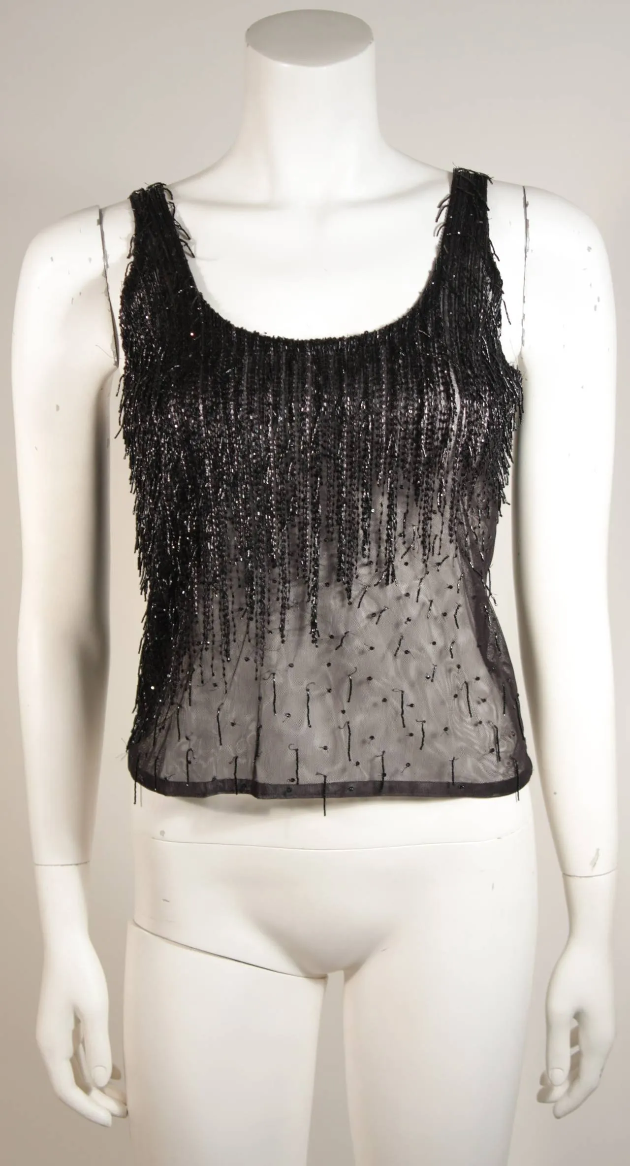 GIANNI VERSACE Atelier Beaded Black Mesh Evening Top Size Small