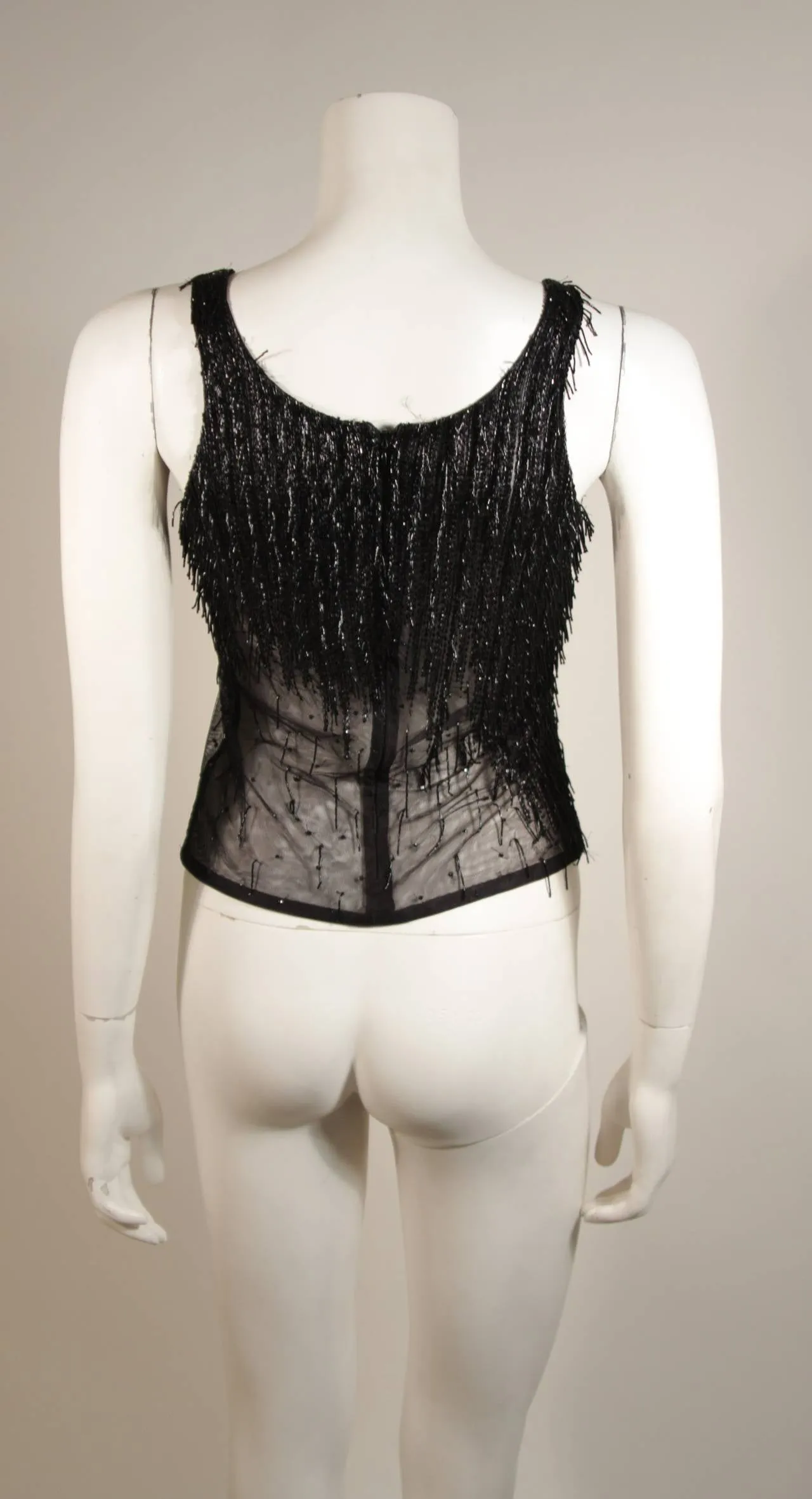 GIANNI VERSACE Atelier Beaded Black Mesh Evening Top Size Small