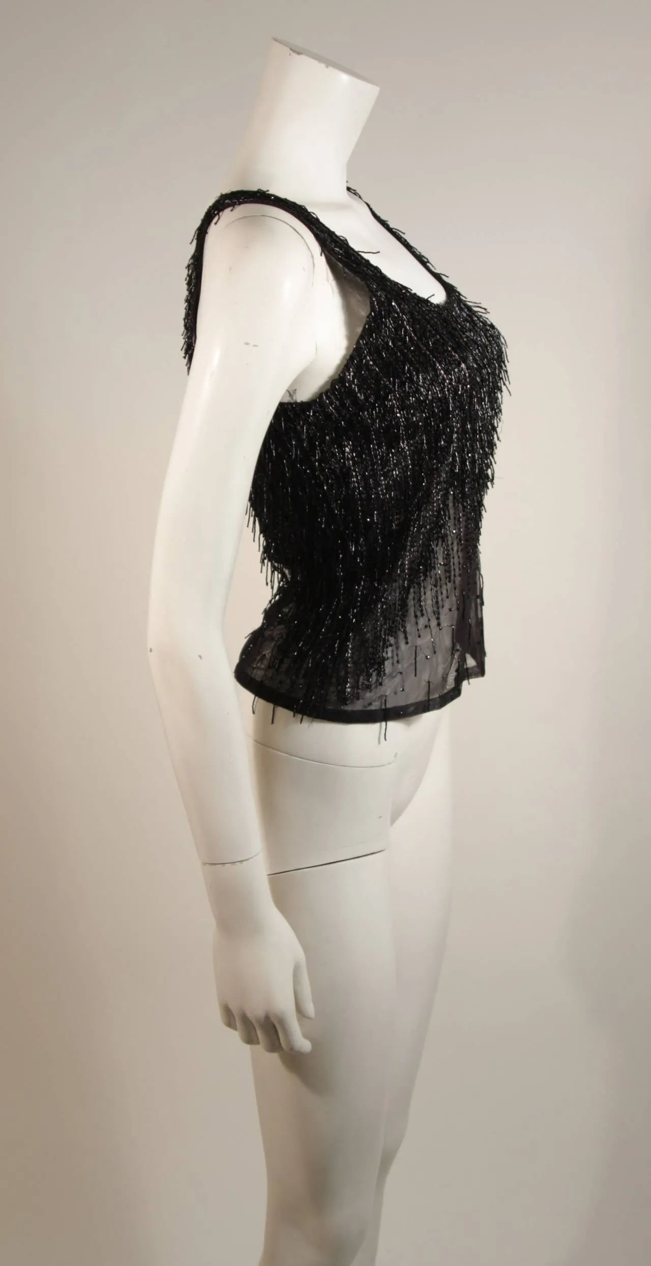 GIANNI VERSACE Atelier Beaded Black Mesh Evening Top Size Small