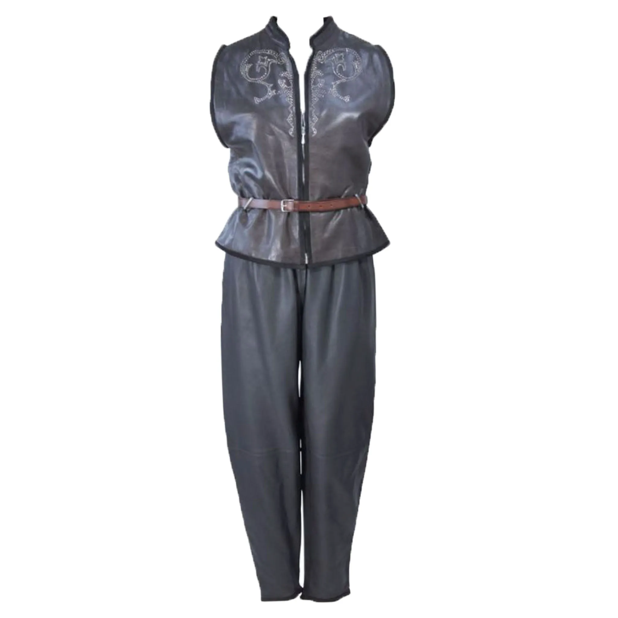 GIANNI VERSACE Leather Vest & Pant Set, Metal Studs Size 2-4