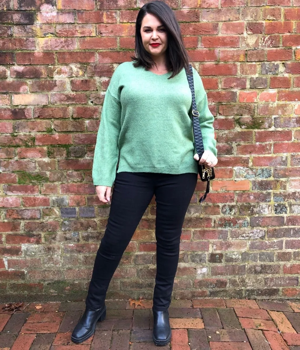 Green Relaxed V Neck Jumper