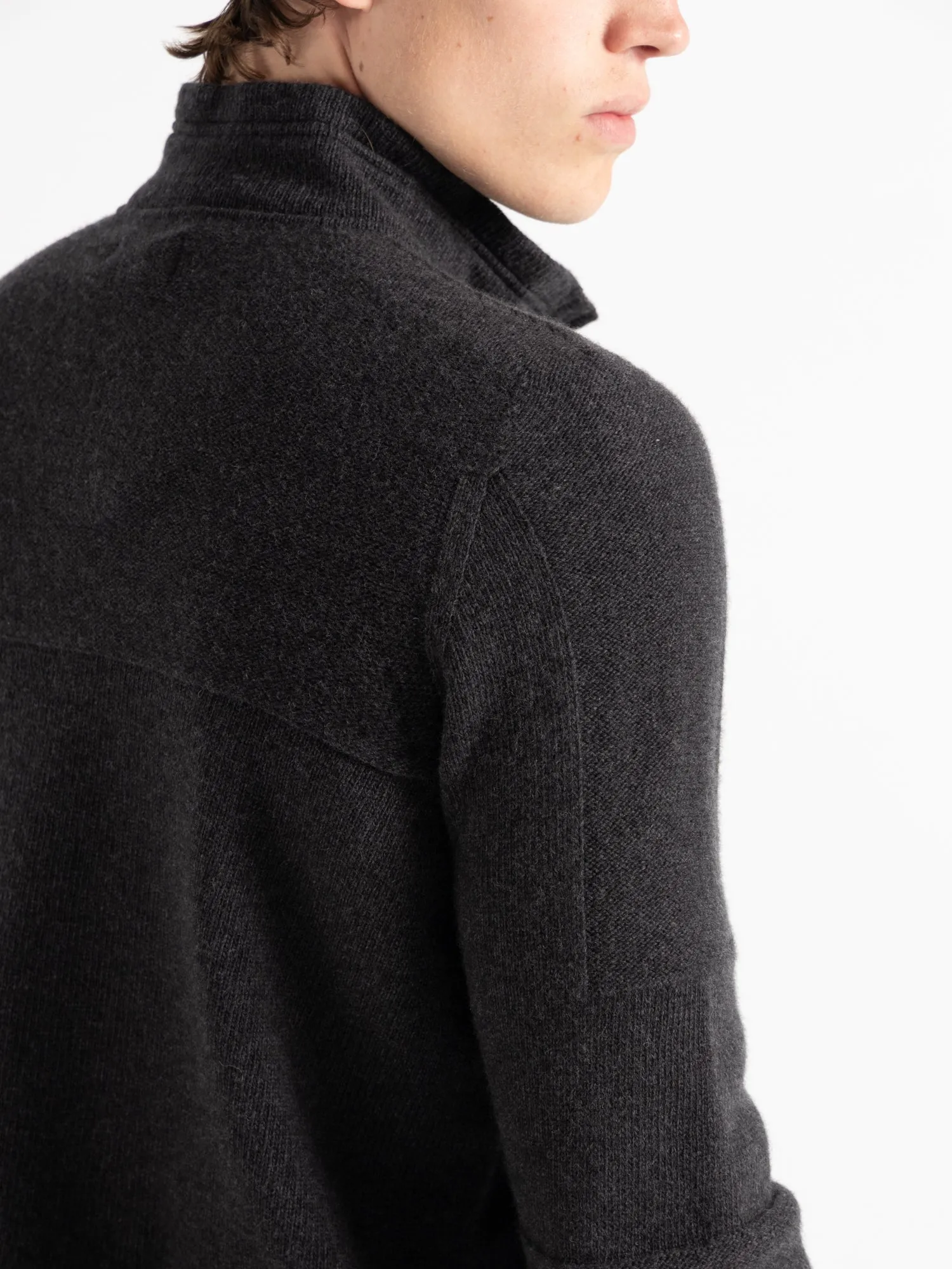 Grey Wool Blend Quarter-Zip Sweater