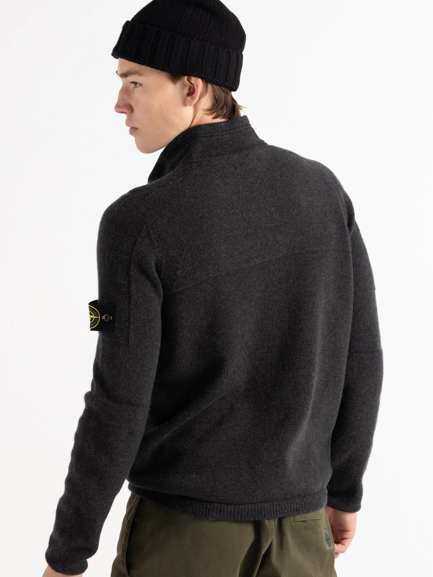 Grey Wool Blend Quarter-Zip Sweater