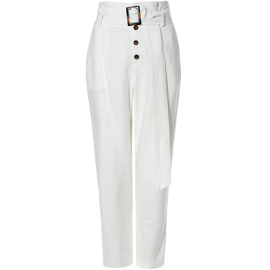 HIGH-WAISTED LINEN PANTS "IGA" IN CREAM