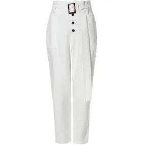 HIGH-WAISTED LINEN PANTS "IGA" IN CREAM