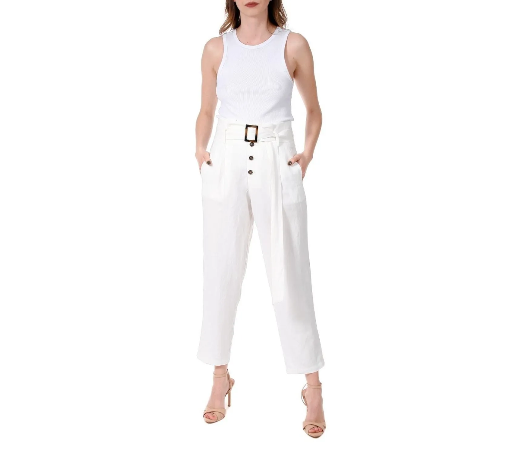 HIGH-WAISTED LINEN PANTS "IGA" IN CREAM