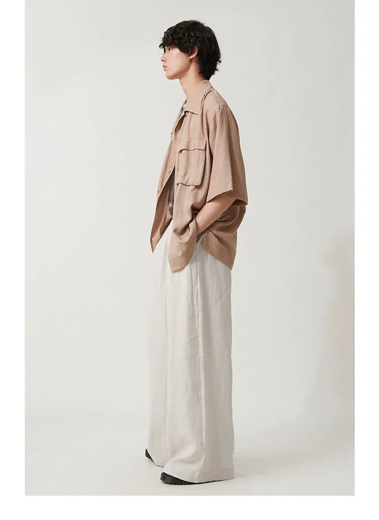 High-Waisted Wide-Leg Linen Trousers