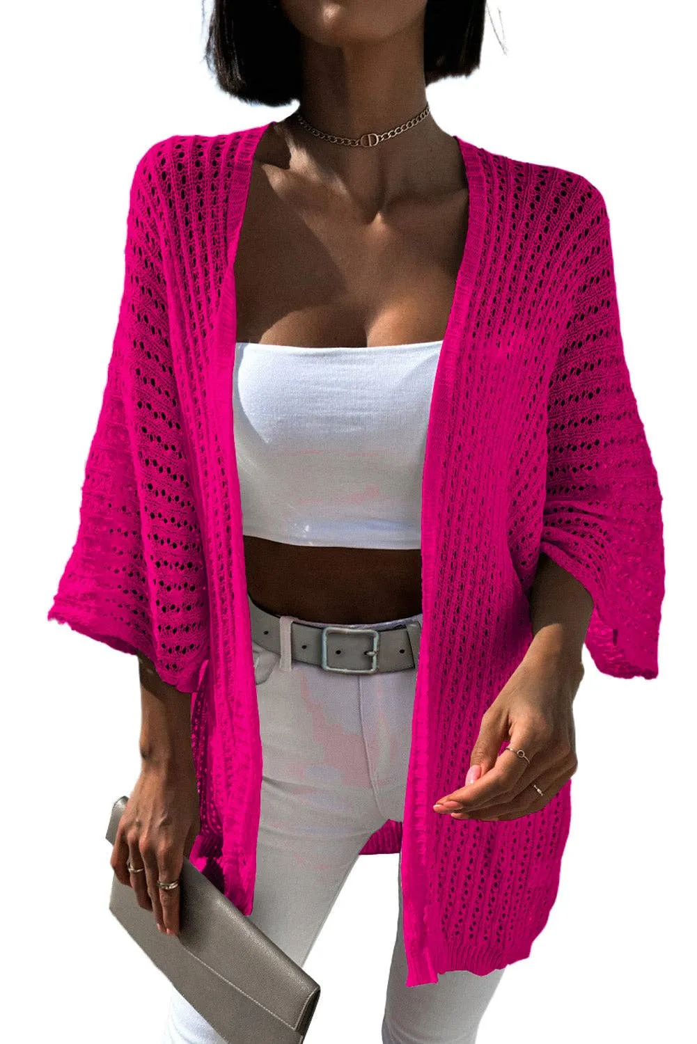 Hollow-out Bracelet Sleeve Knit Cardigan