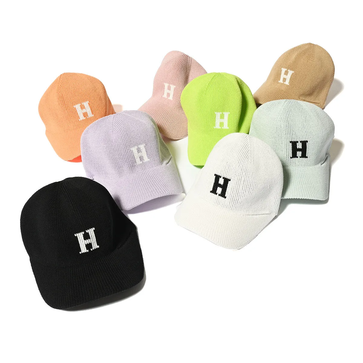 **Stylish Light Orange Cotton Knit Baseball Cap with H Logo - HOMEGAME [HG241414]**