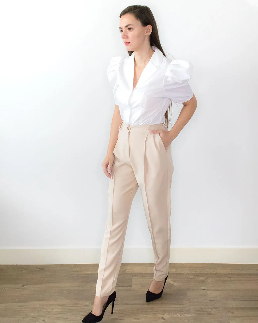 Kara Beige Slim Leg Trousers