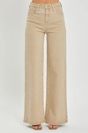 Khaki High Rise Tummy Control Wide Pants