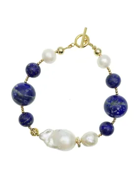 Lapis  & Baroque Pearls Bracelet CB001