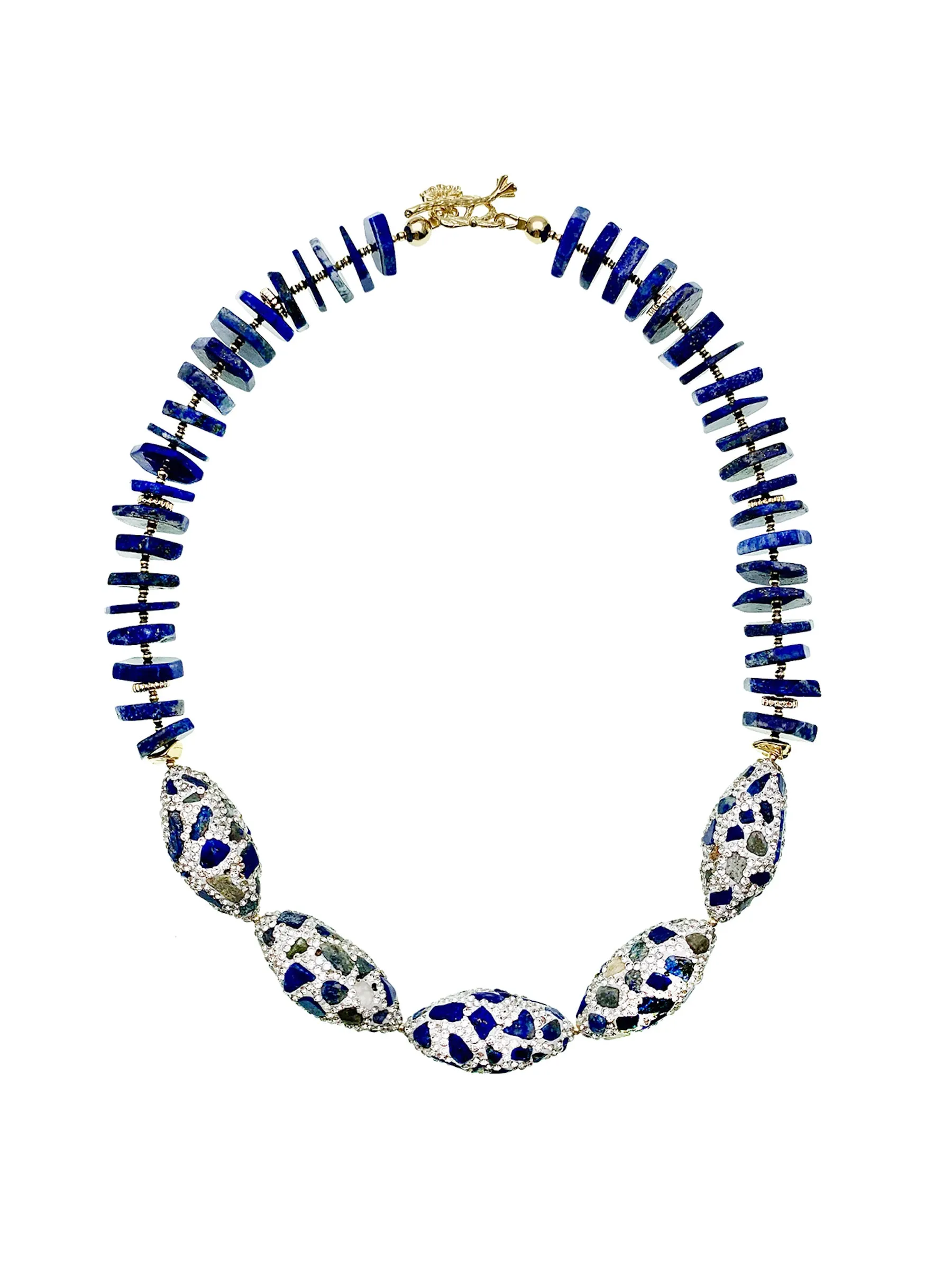 Lapis With Rhinestones Statement Necklace EN016