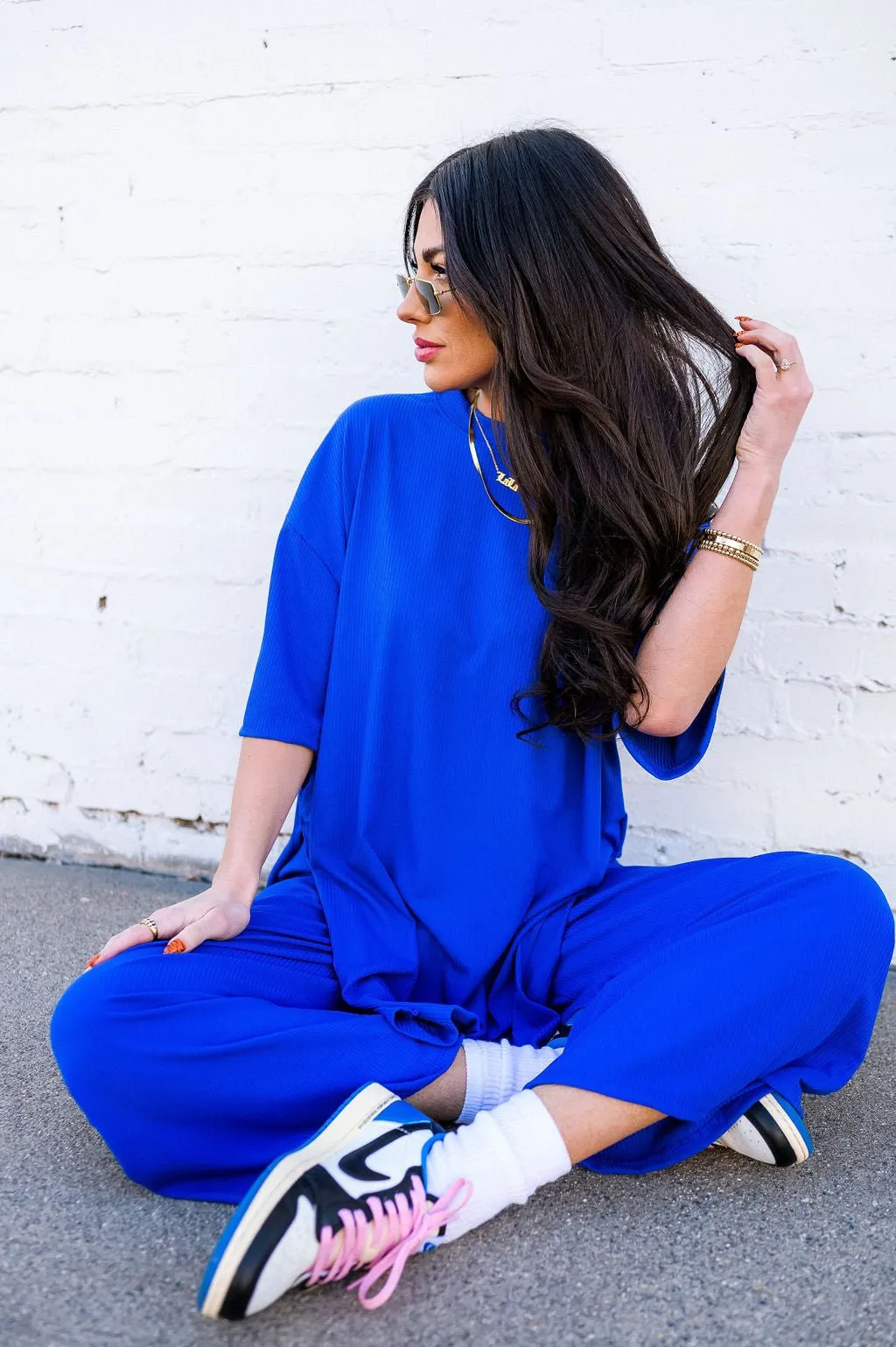 Lex Ribbed Playsuit in Royal Blue