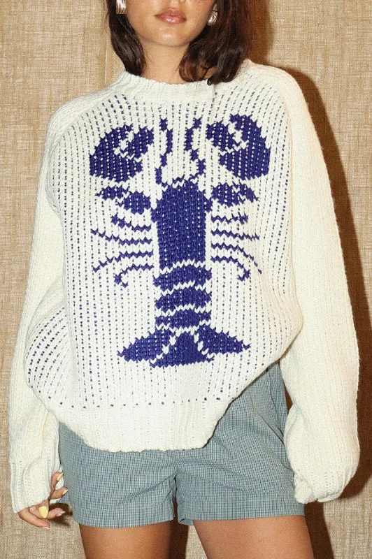 lobster sweater - cream/blue