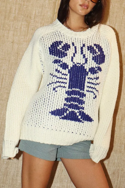 lobster sweater - cream/blue