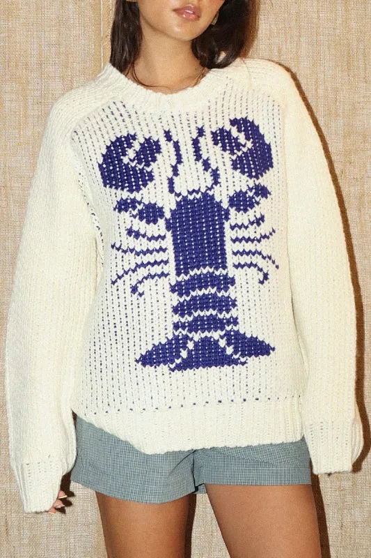 lobster sweater - cream/blue