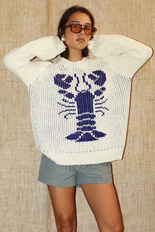 lobster sweater - cream/blue