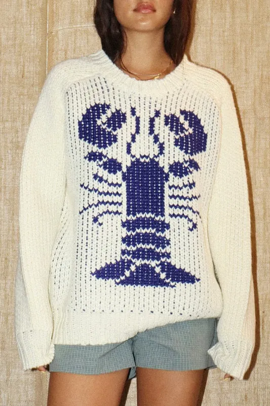 lobster sweater - cream/blue