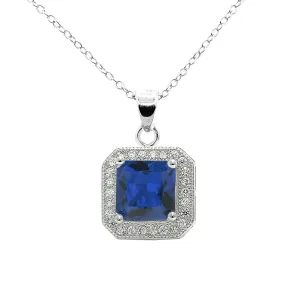 Londyn 18k White Gold Princess Cut CZ Halo Pendant Necklace