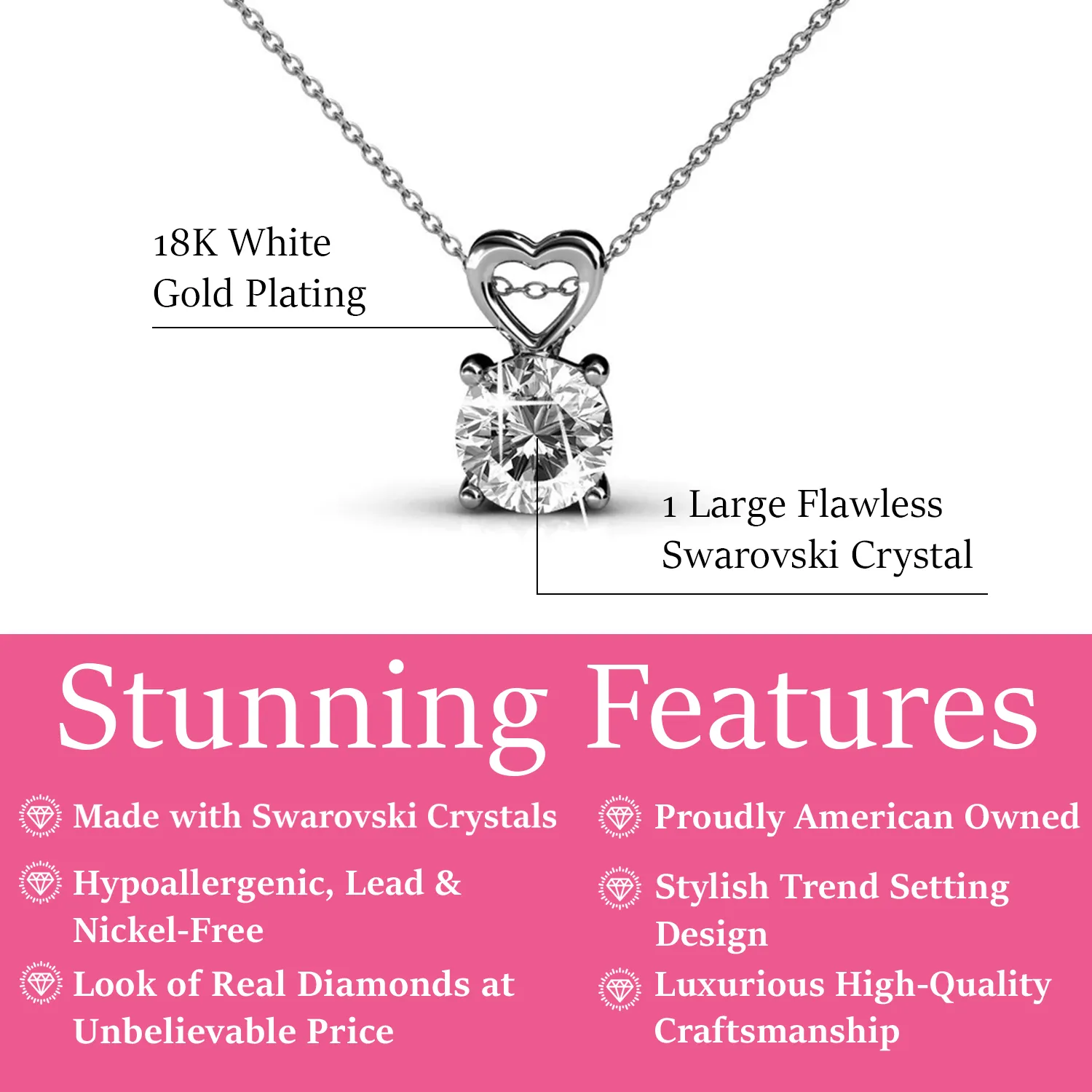 Marian "Passion" 18k White Gold Plated Swarovski Pendant Necklace