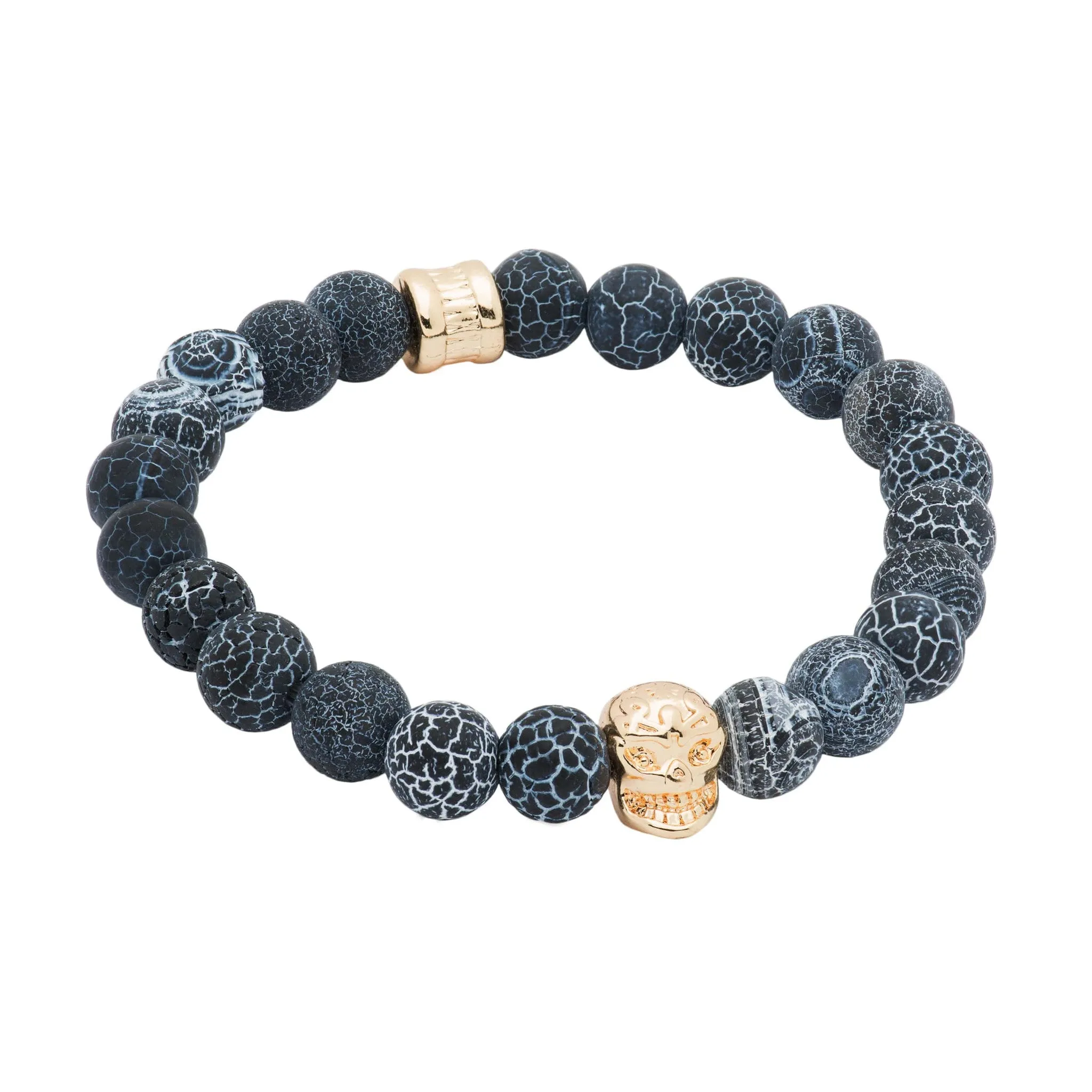 Monterey Gold Skull Black & Grey Agate Beaded Bracelet