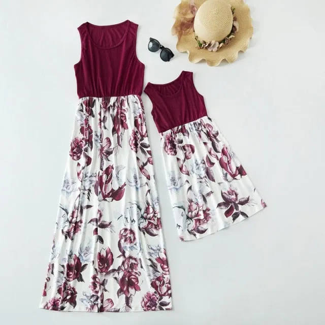 Mother Daughter Matching Floral Long Dresses