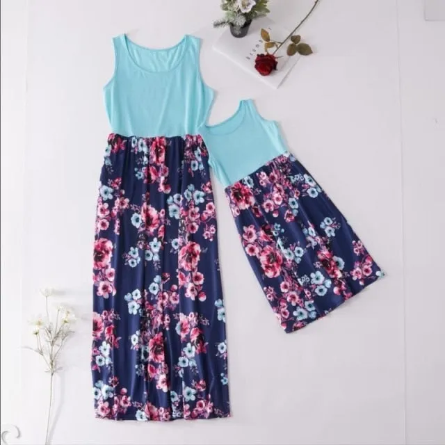 Mother Daughter Matching Floral Long Dresses