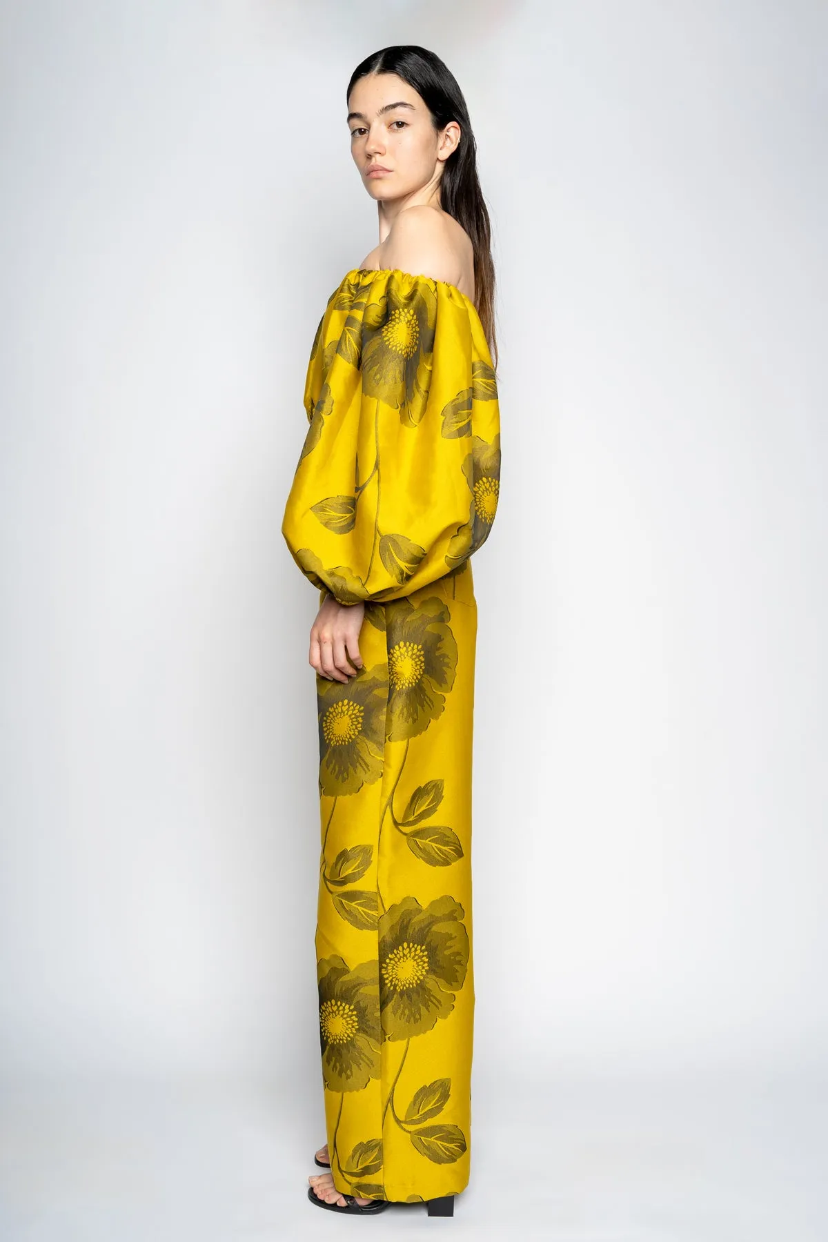 MUSTARD FLORAL BOYFRIEND TROUSERS