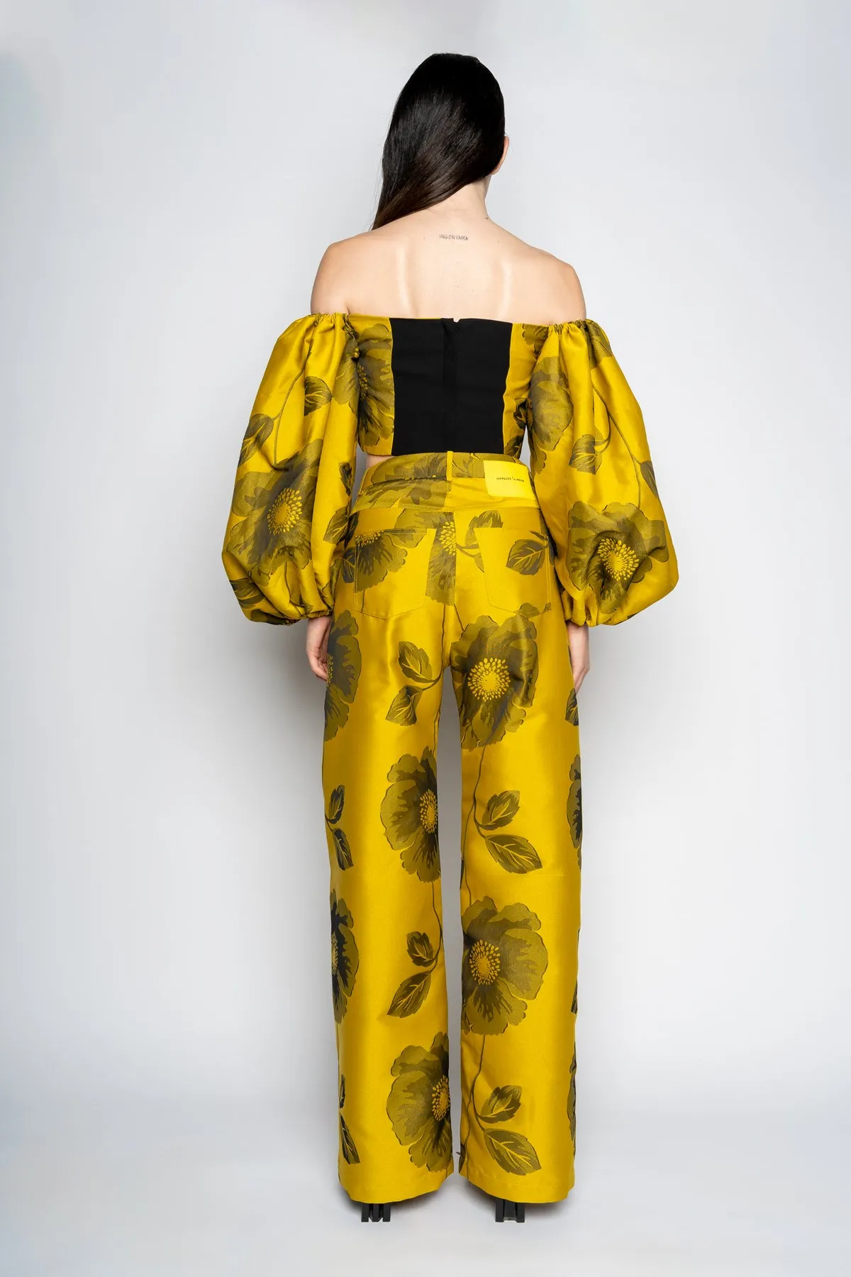 MUSTARD FLORAL BOYFRIEND TROUSERS