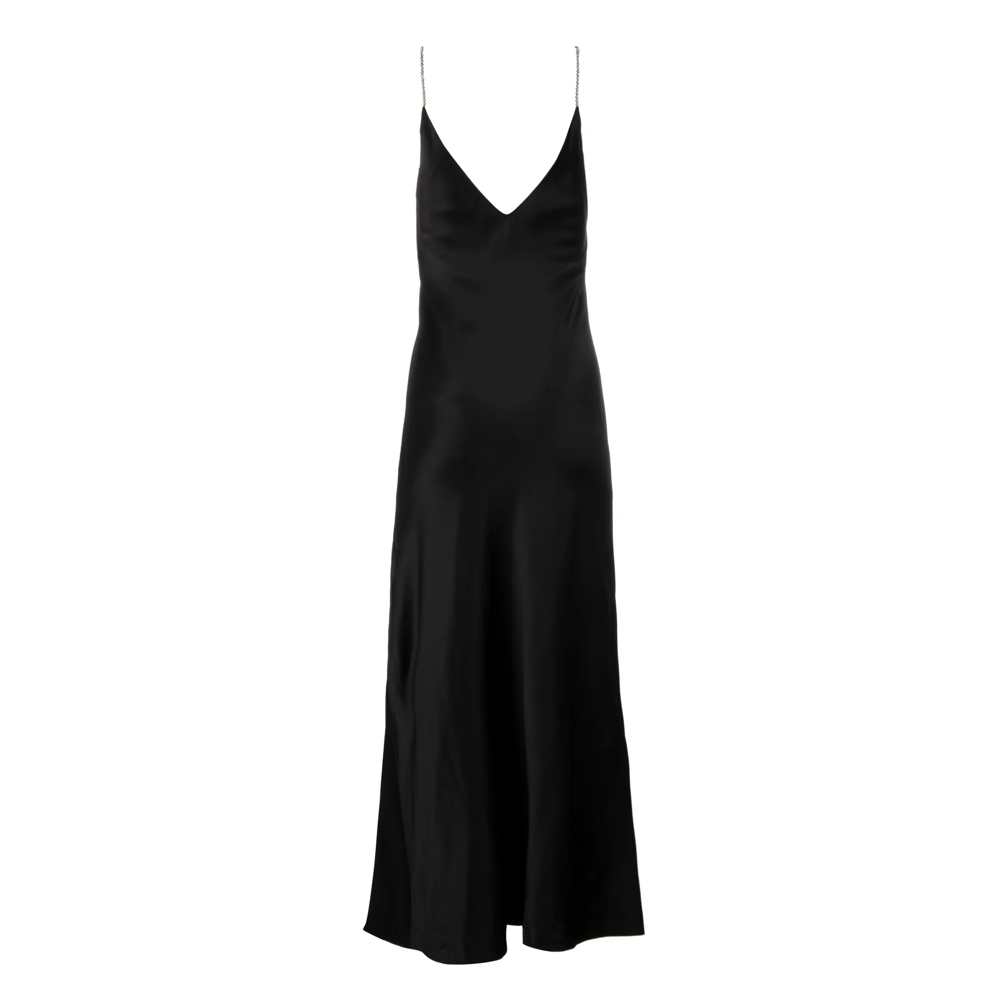 Noir Crystal Strap Long Silk Slip Dress