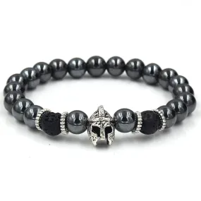 Oakland Opaque Silver Helmet Black Hermatite Beaded Bracelet