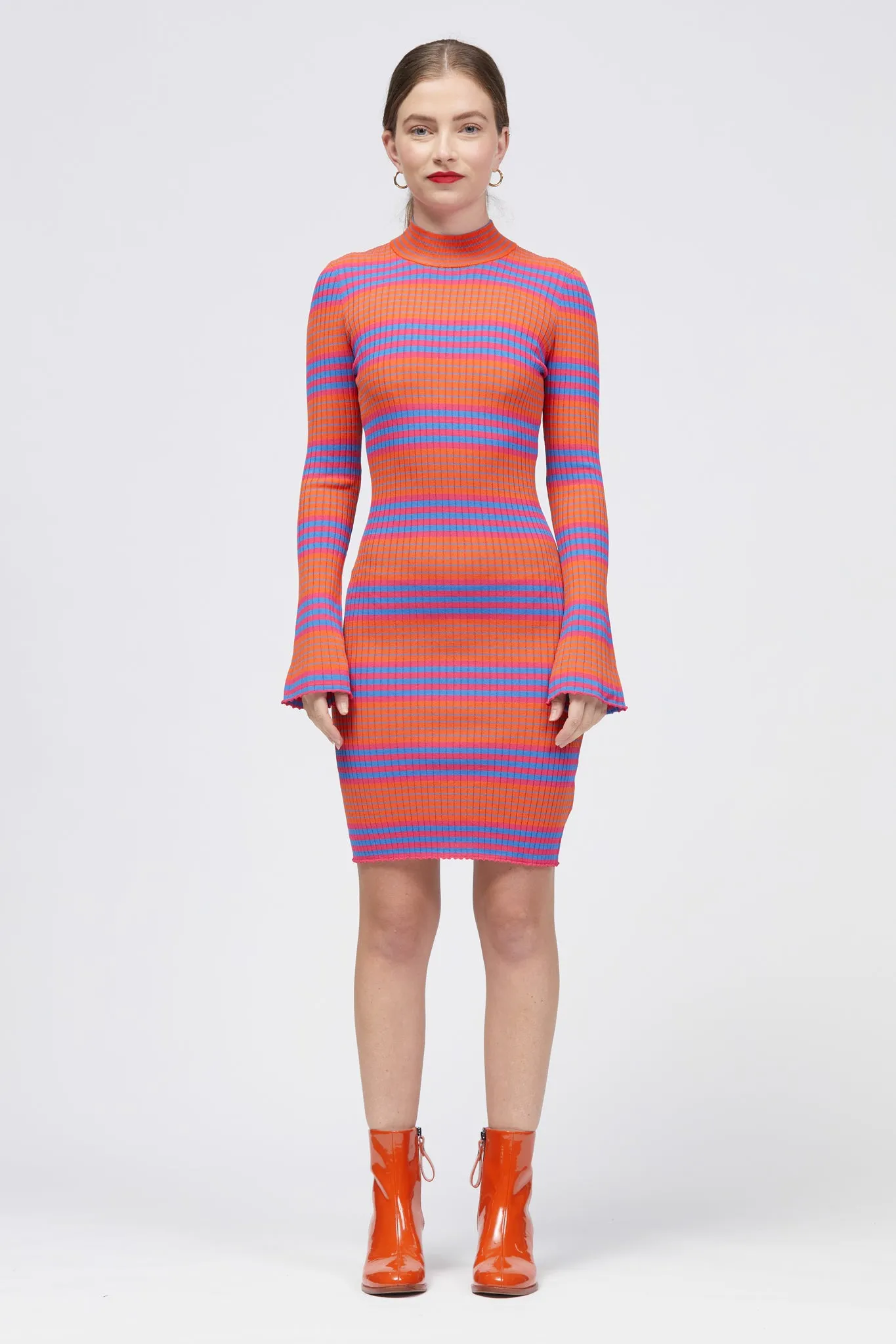 Okna Dress Blue/Pink/Orange Stripe