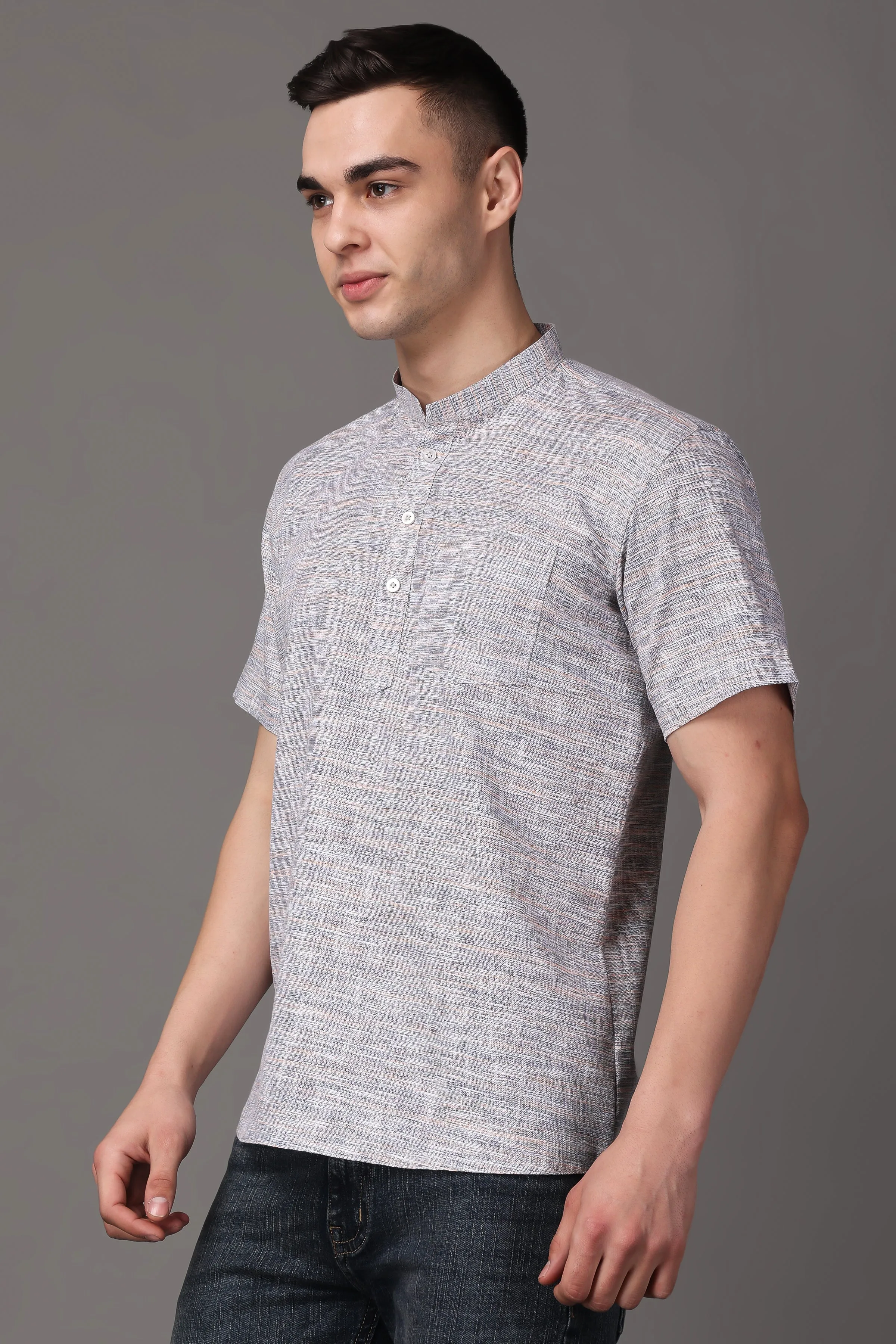 Opulent Grey Linen Short Kurta