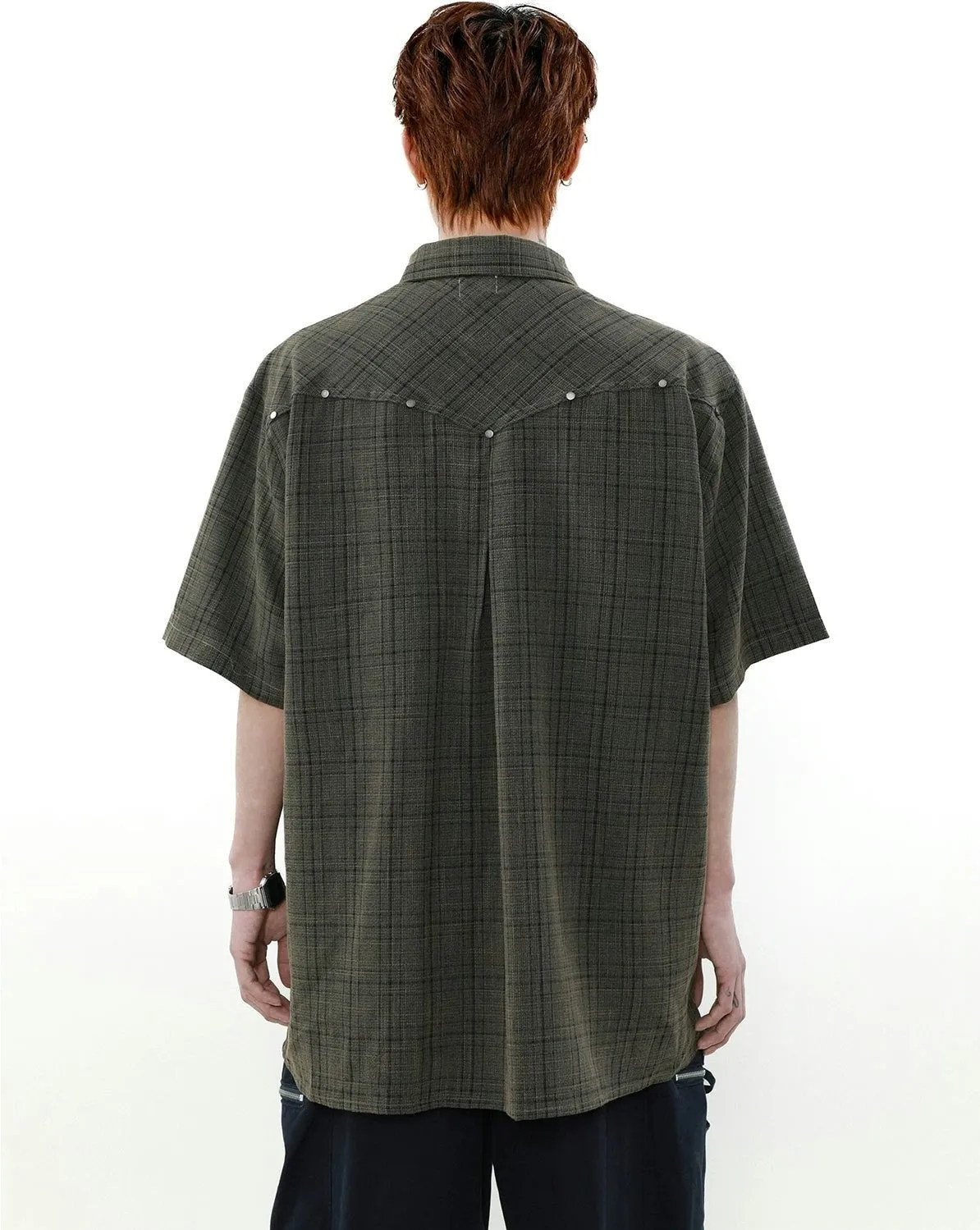 Oversized Plaid Button-Up Short Sleeve Shirt