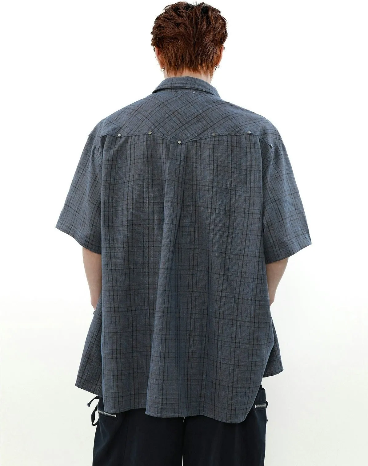 Oversized Plaid Button-Up Short Sleeve Shirt