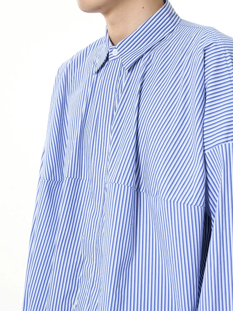 Oversized Striped Drop-Shoulder Cropped Button-Up Shirt