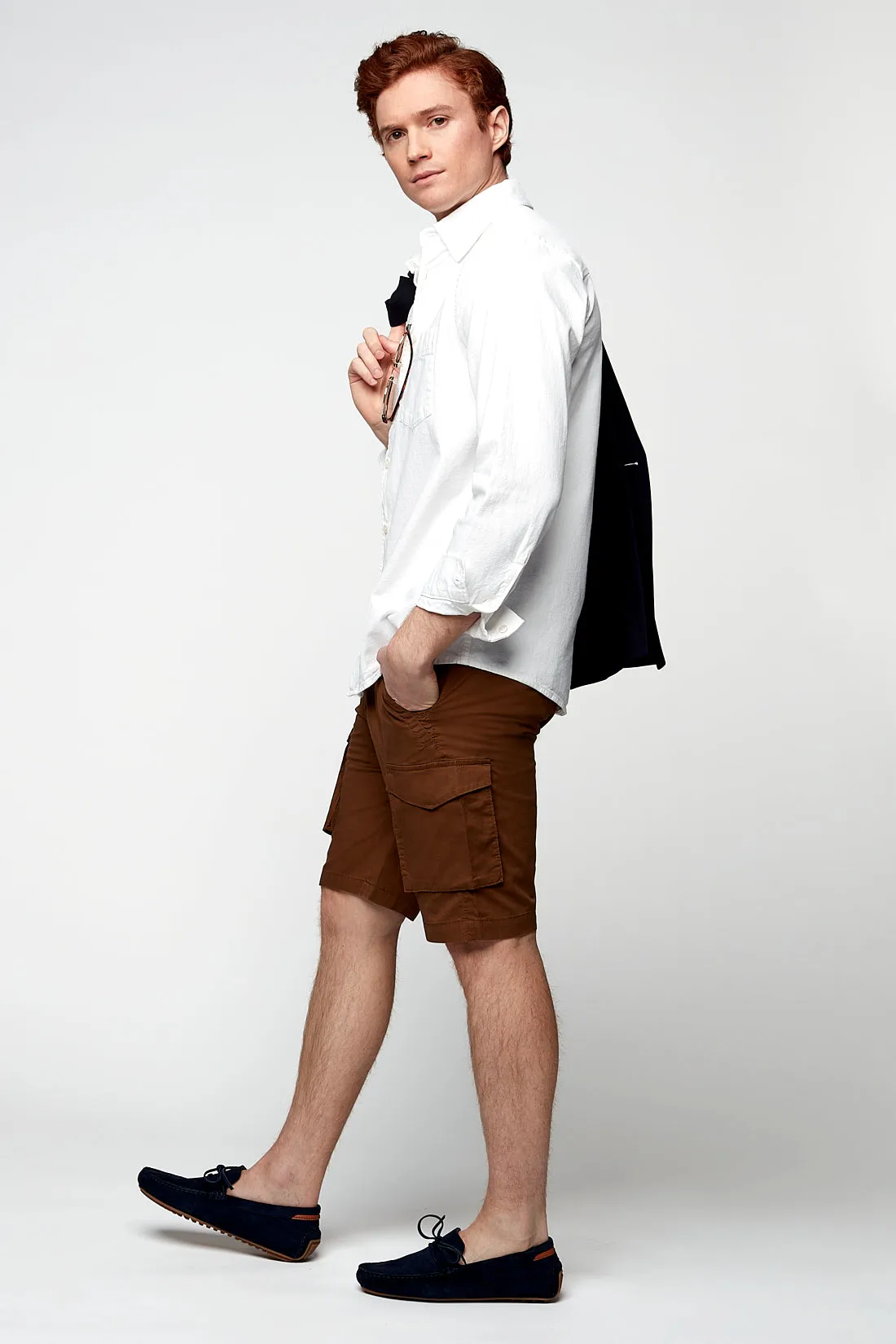 PRESLEY - Zip Front Cargo Poplin Shorts - Tobacco