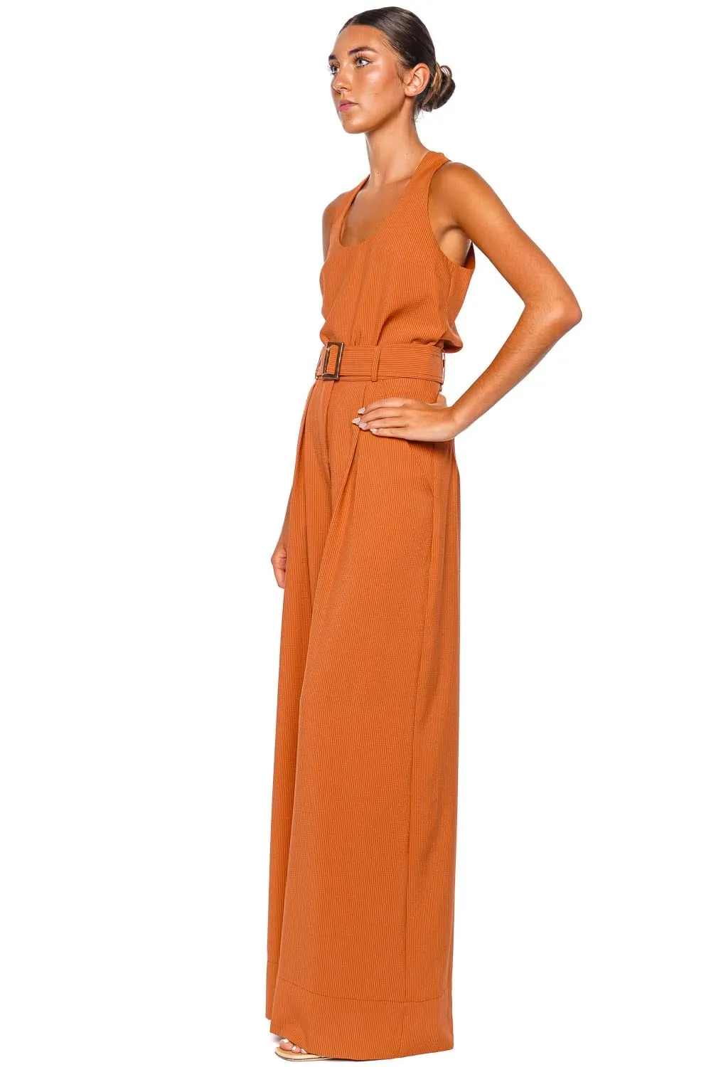 Pumpkin Seersucker Wide Leg Pleated Pant