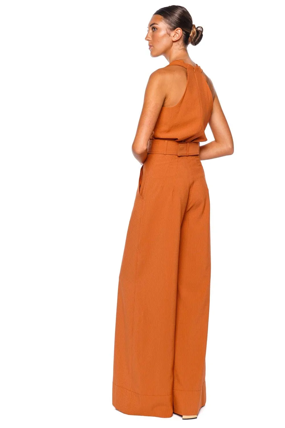 Pumpkin Seersucker Wide Leg Pleated Pant