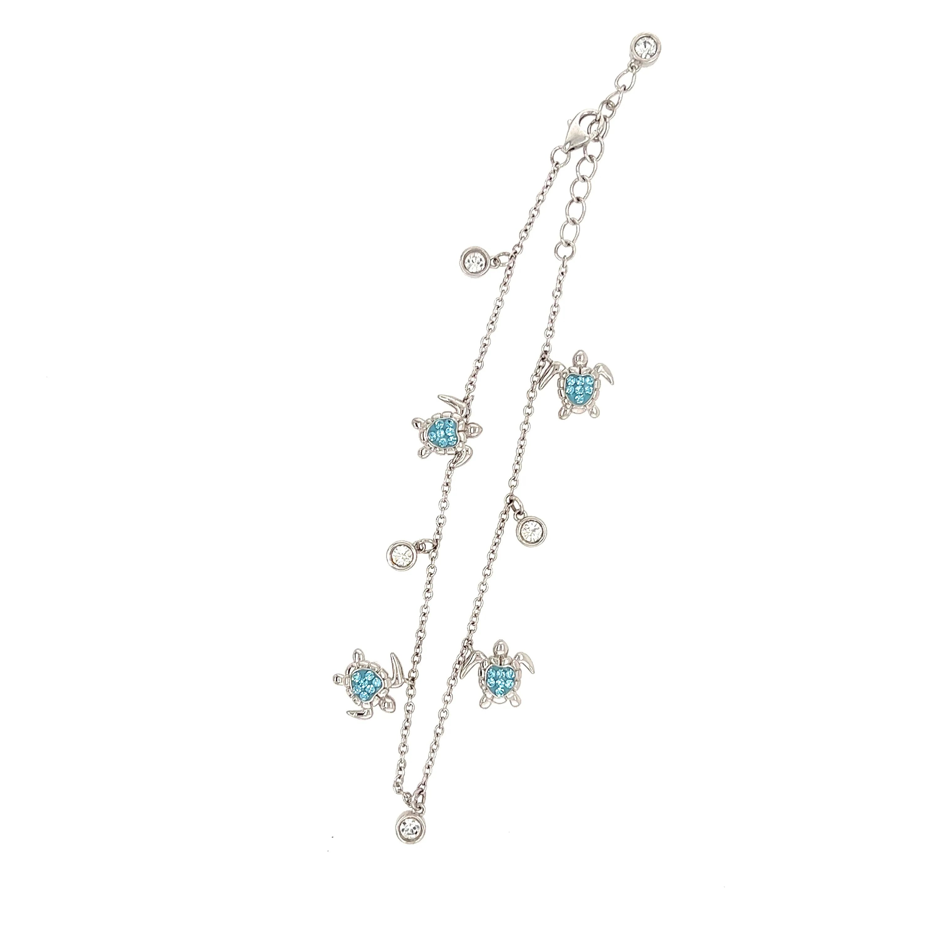 Sea Turtle Bracelet with Aqua Crystals in Sterling Silver