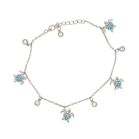 Sea Turtle Bracelet with Aqua Crystals in Sterling Silver