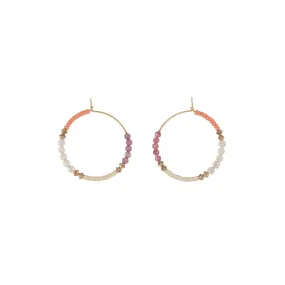 Semi Precious Small Assorted Beaded Hoops  - MIXED PINKS