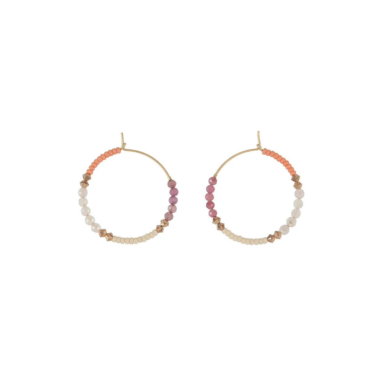 Semi Precious Small Assorted Beaded Hoops  - MIXED PINKS