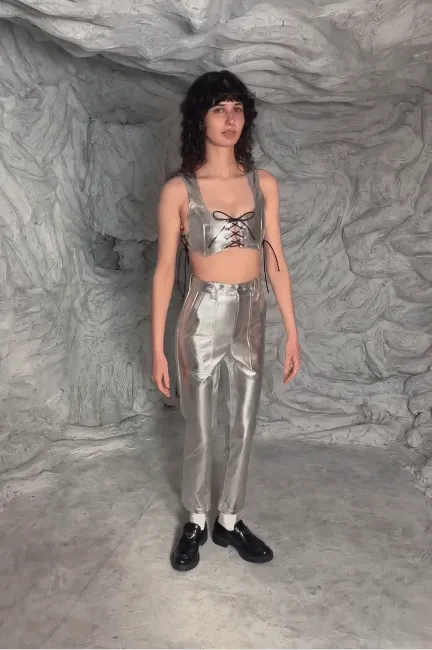 Silver Faux Leather Trousers